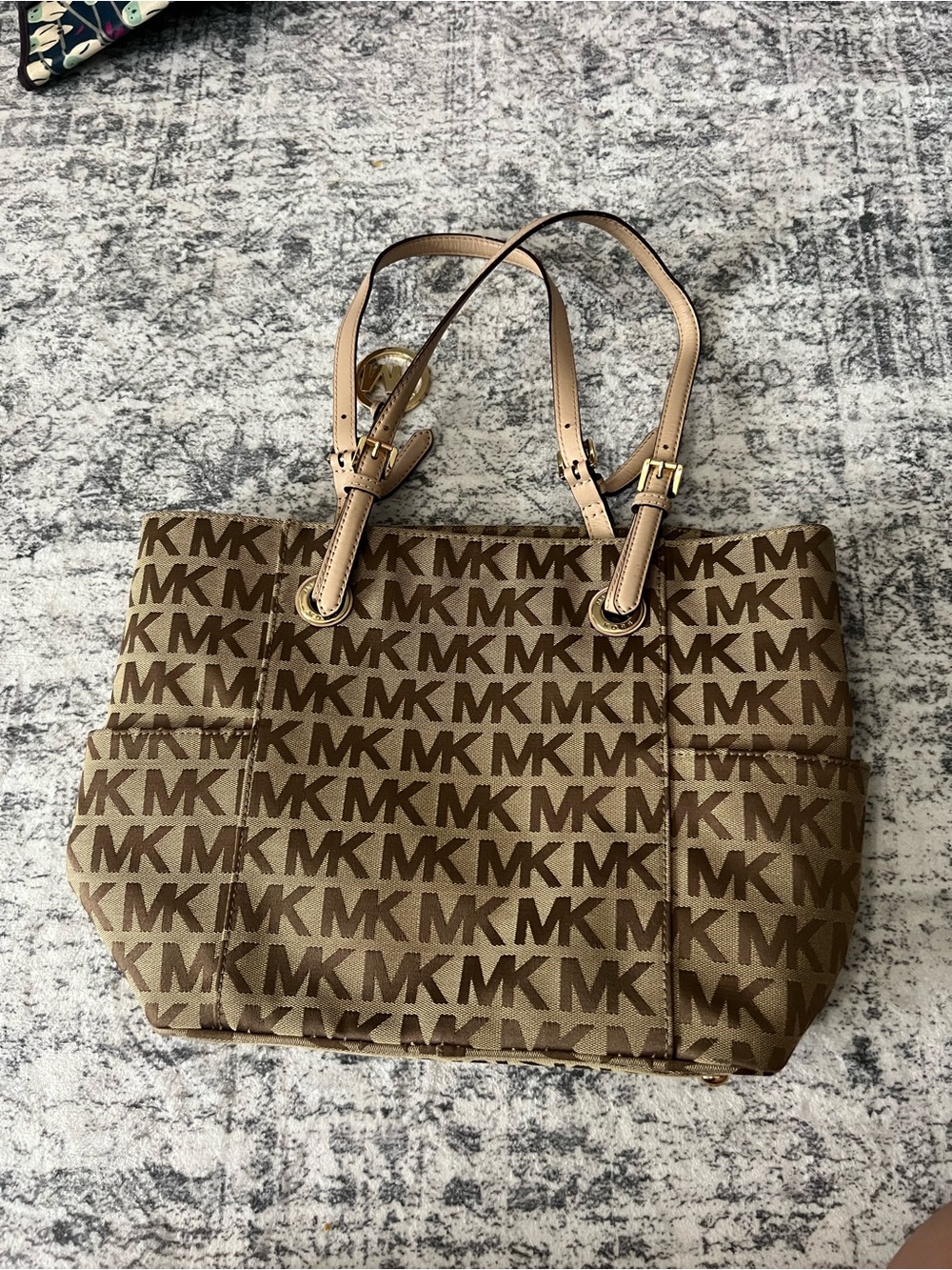 Michael Kors Tan and Brown Signature MK Canvas Tote